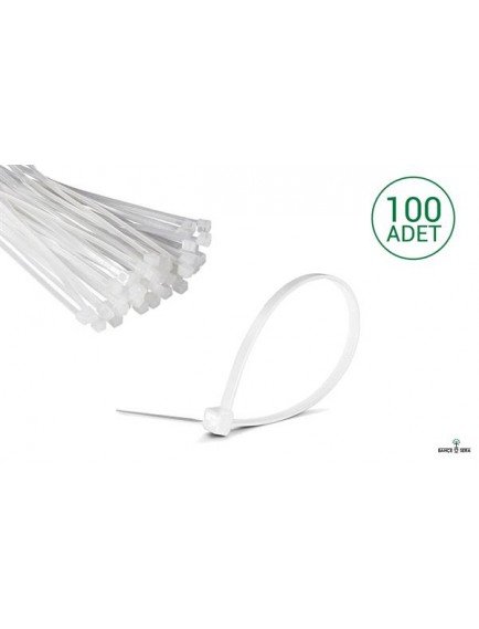 100 Adet Beyaz Plastik Kelepçe Cırt Kablo Klips 3.6 X30Cm Uzunluk